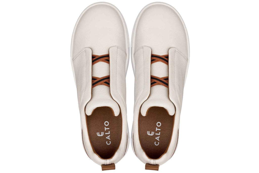 CALTO - J1933  - 2.6 Inches Taller (Off-White) - Slip-On  Snoafers