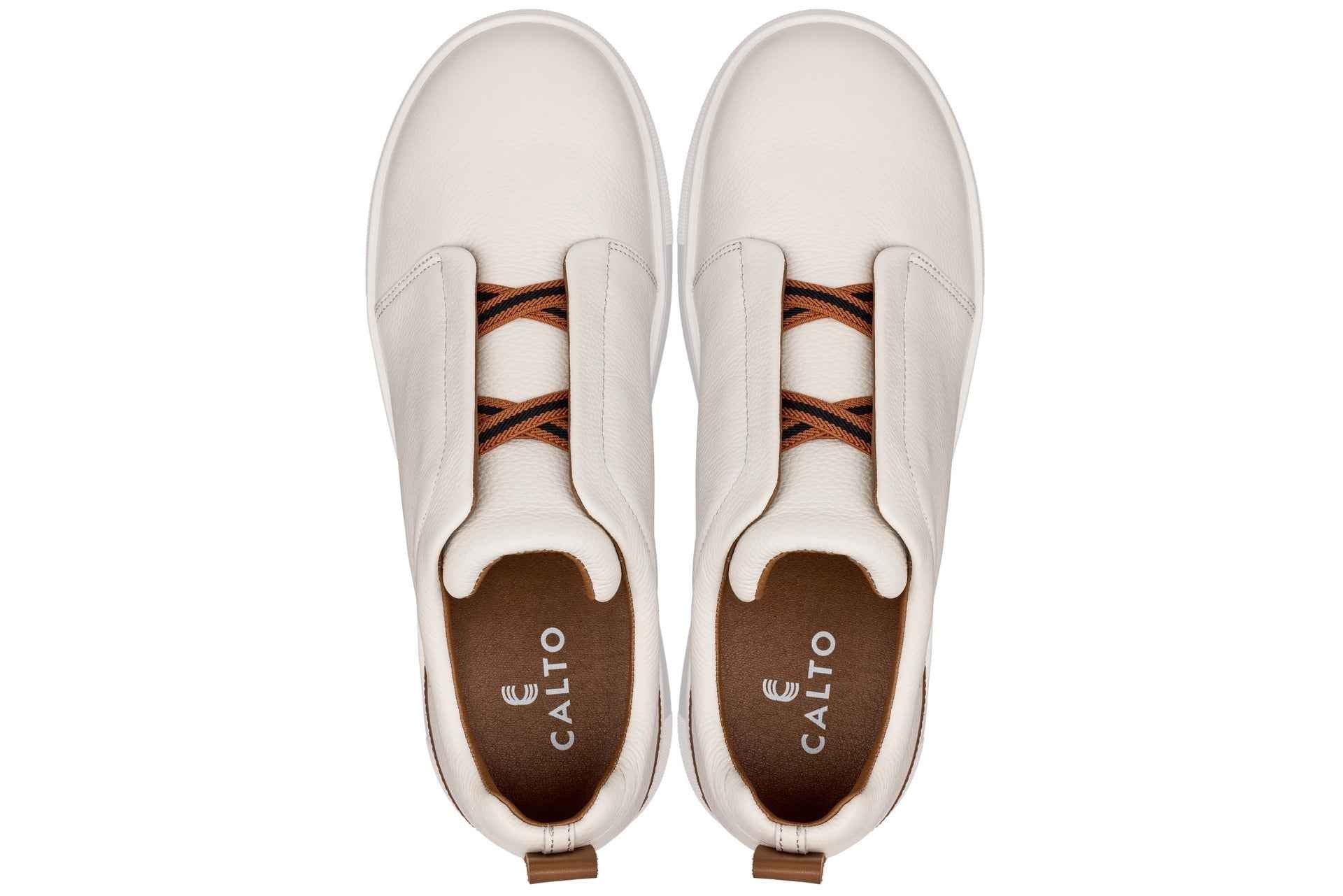 CALTO - J1933  - 2.6 Inches Taller (Off-White) - Slip-On  Snoafers