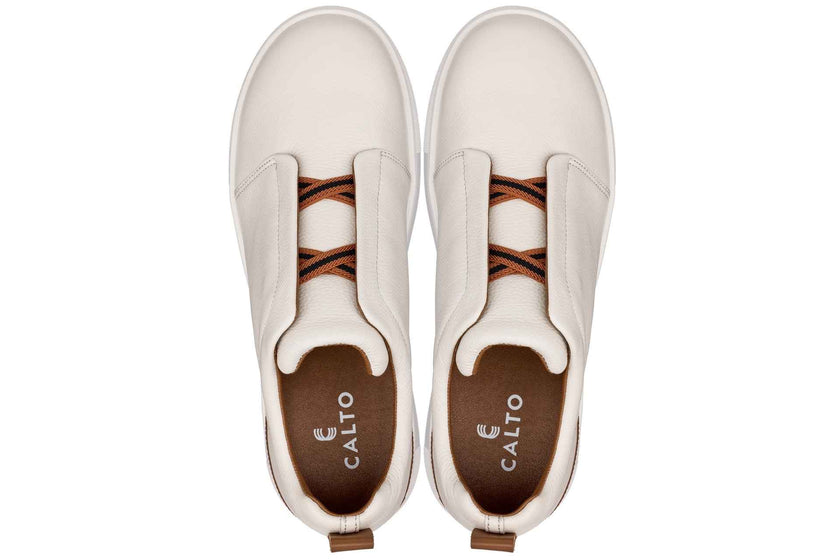 CALTO - J1933  - 2.6 Inches Taller (Off-White) - Slip-On  Snoafers