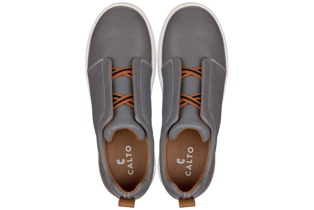 CALTO - J1935  - 2.6 Inches Taller (Grey) - Slip-On Snoafers