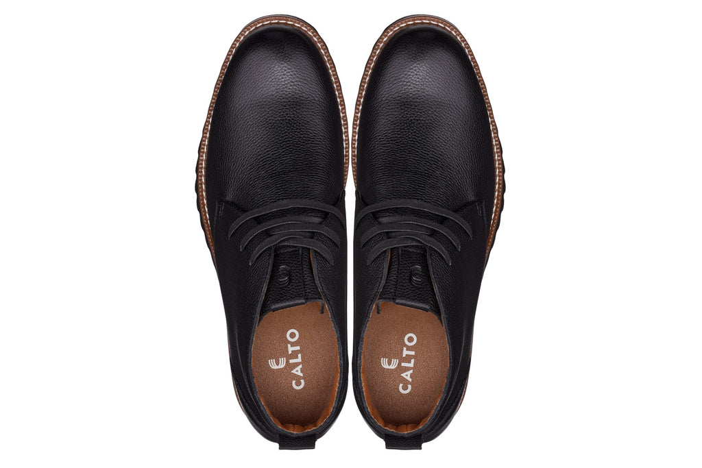 CALTO - J2190 - 2.6 Inches Taller (Black/Black Sole) - Chukka Boots