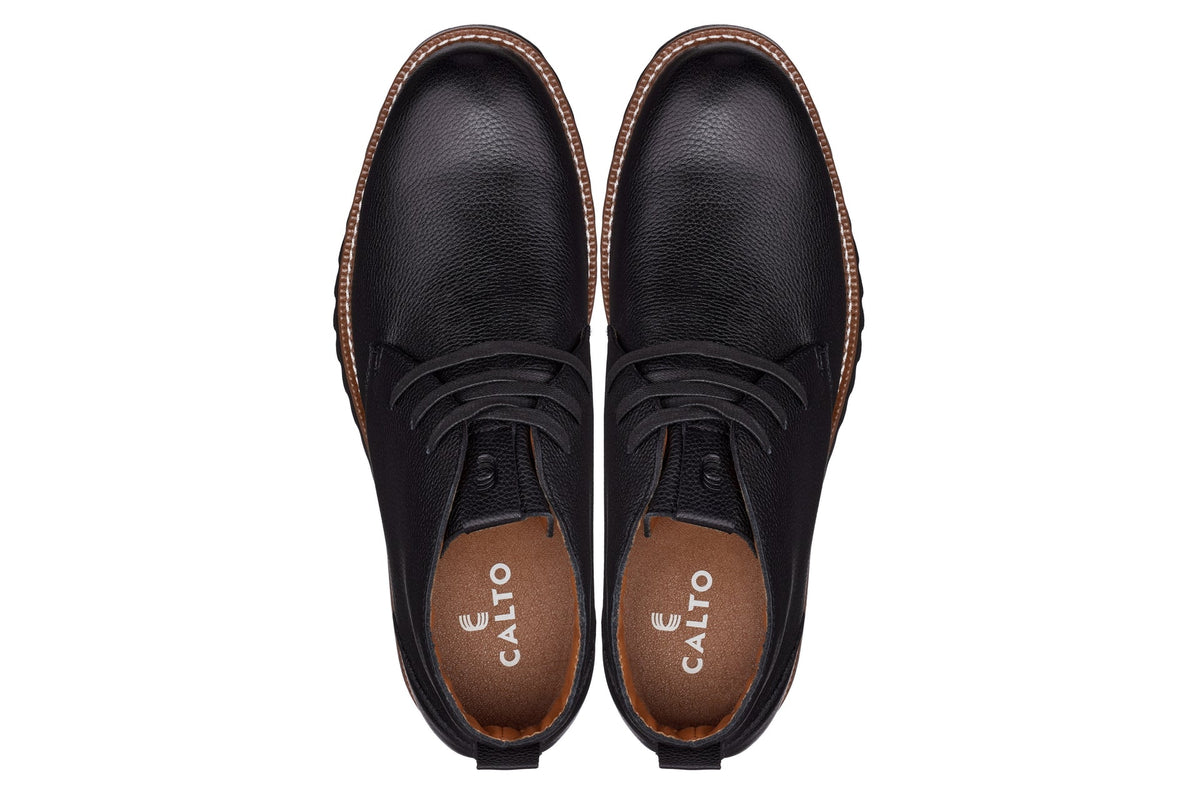 CALTO - J2190 - 2.6 Inches Taller (Black/Black Sole) - Chukka Boots