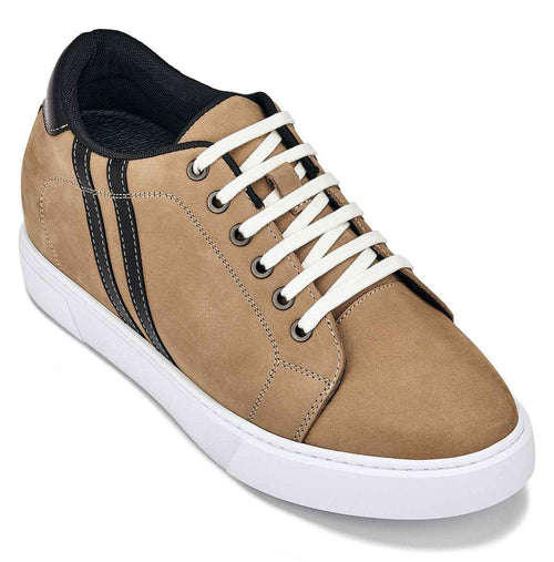 CALTO - K1551 - 2.8 Inches Taller (Nubuck Tan) - Lace Up Casual Sneakers