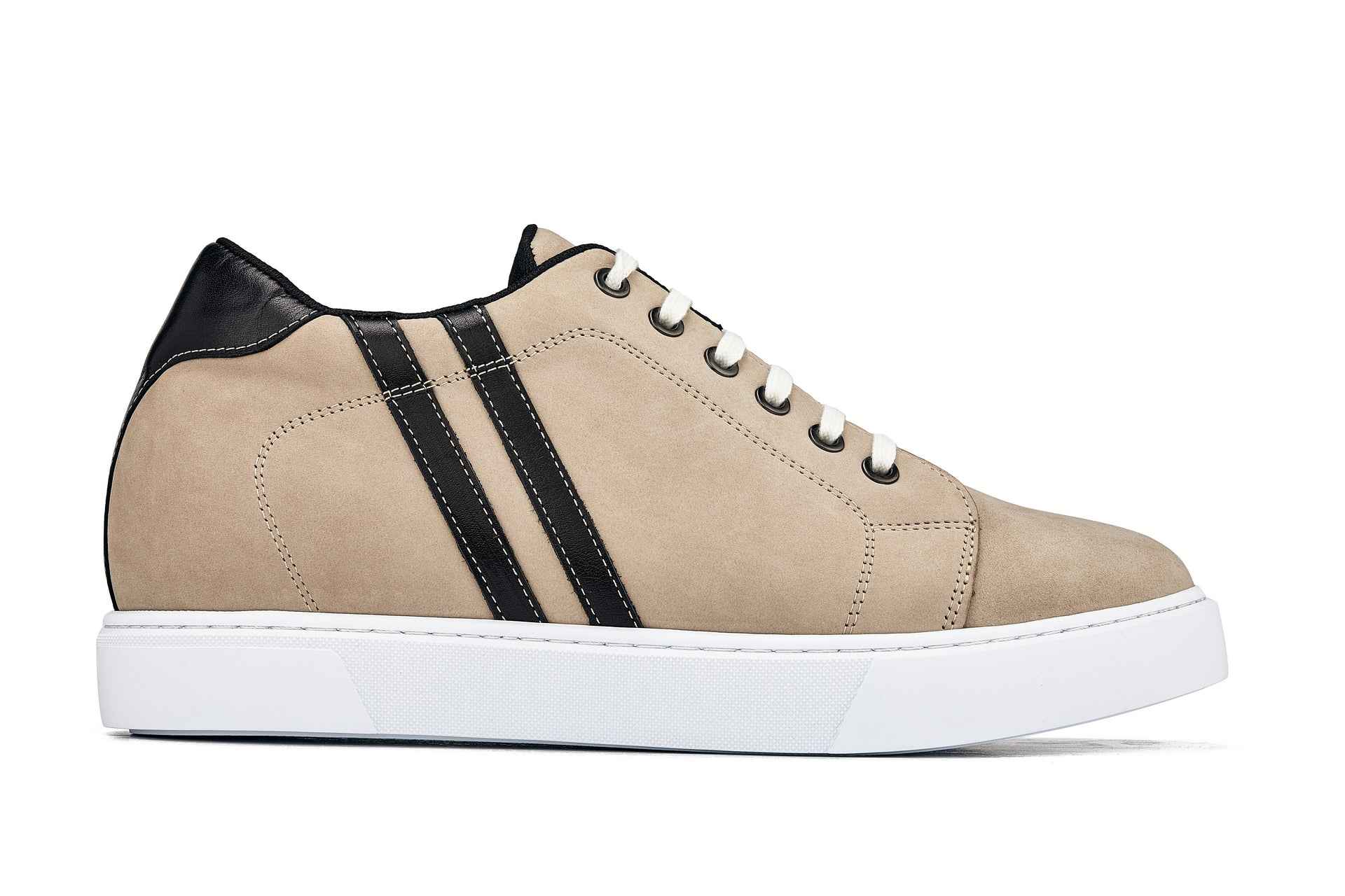 CALTO - K1552 - 2.8 Inches Taller (Taupe) - Lace Up Casual Sneakers