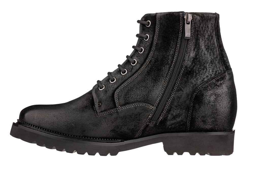 CALTO - K24401 - 3 Inches Taller (Nubuck Black) - Casual Zipper Boots