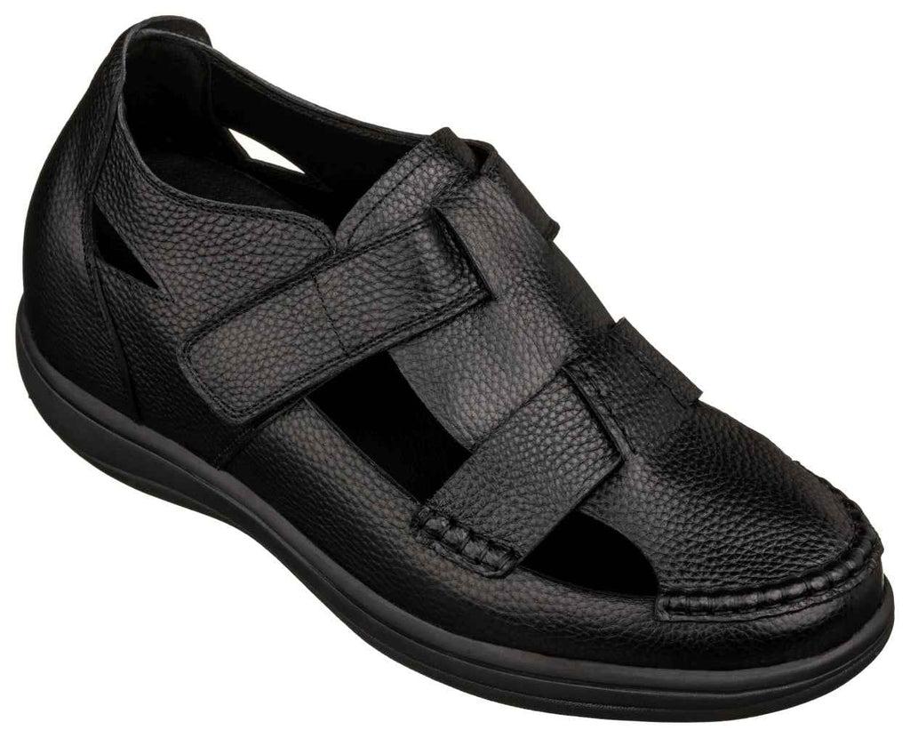 CALTO - K2661 - 3.2 Inches Taller (Black) - Casual Fisherman Sandal