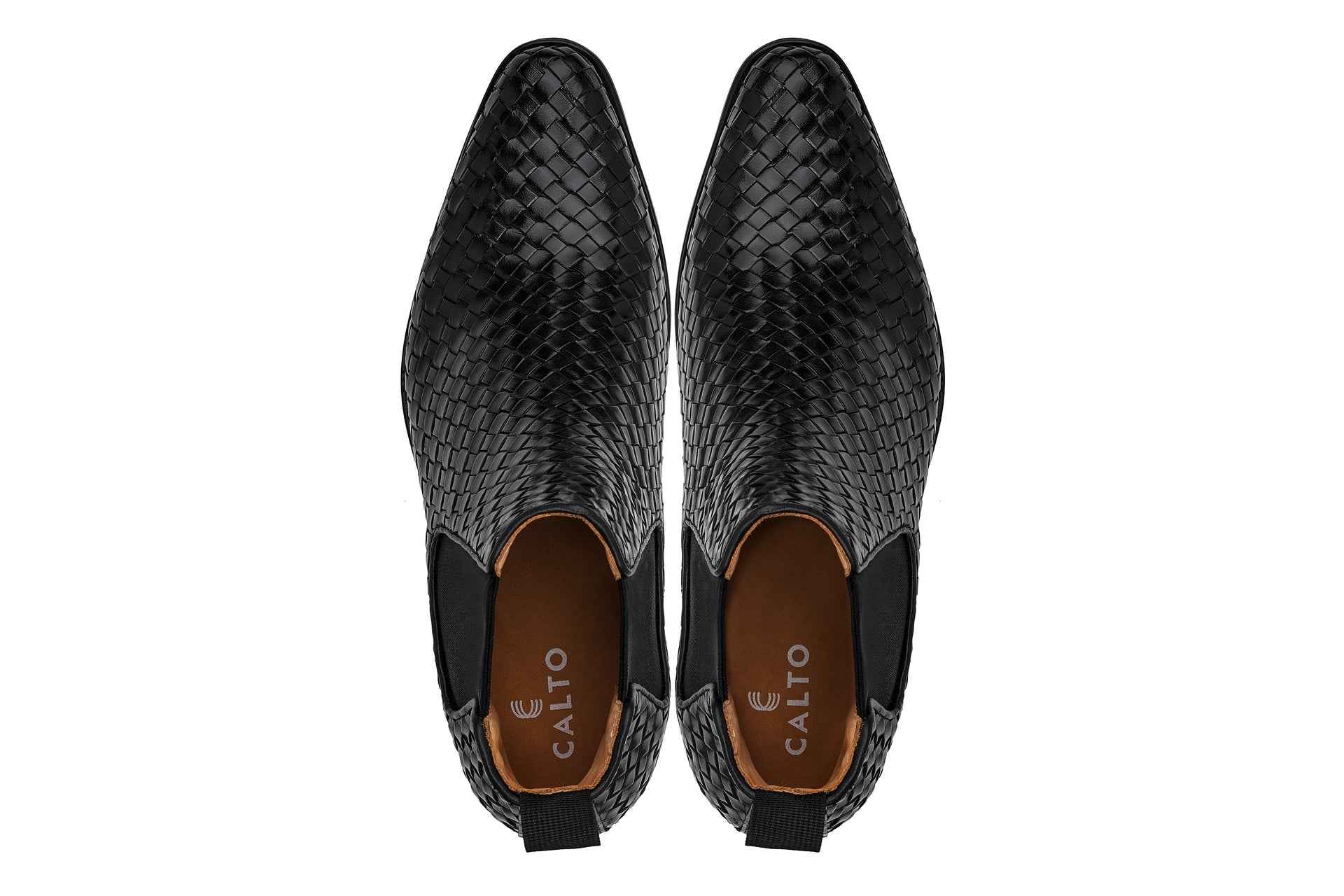 CALTO - K30521 - 3.3 Inches Taller (Black) - Woven Slip-On High-Top Chelsea Ankle Boots