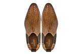 CALTO - K30522 - 3.3 Inches Taller (Brown) - Woven Chelsea High-Top Slip-On Ankle Boots