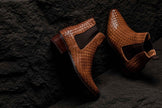 CALTO - K30522 - 3.3 Inches Taller (Brown) - Woven Chelsea High-Top Slip-On Ankle Boots