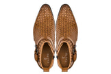 CALTO - K30524 - 3.3 Inches Taller (Light Brown) - Woven Buckle High-Top Ankle Zip-Up Boots