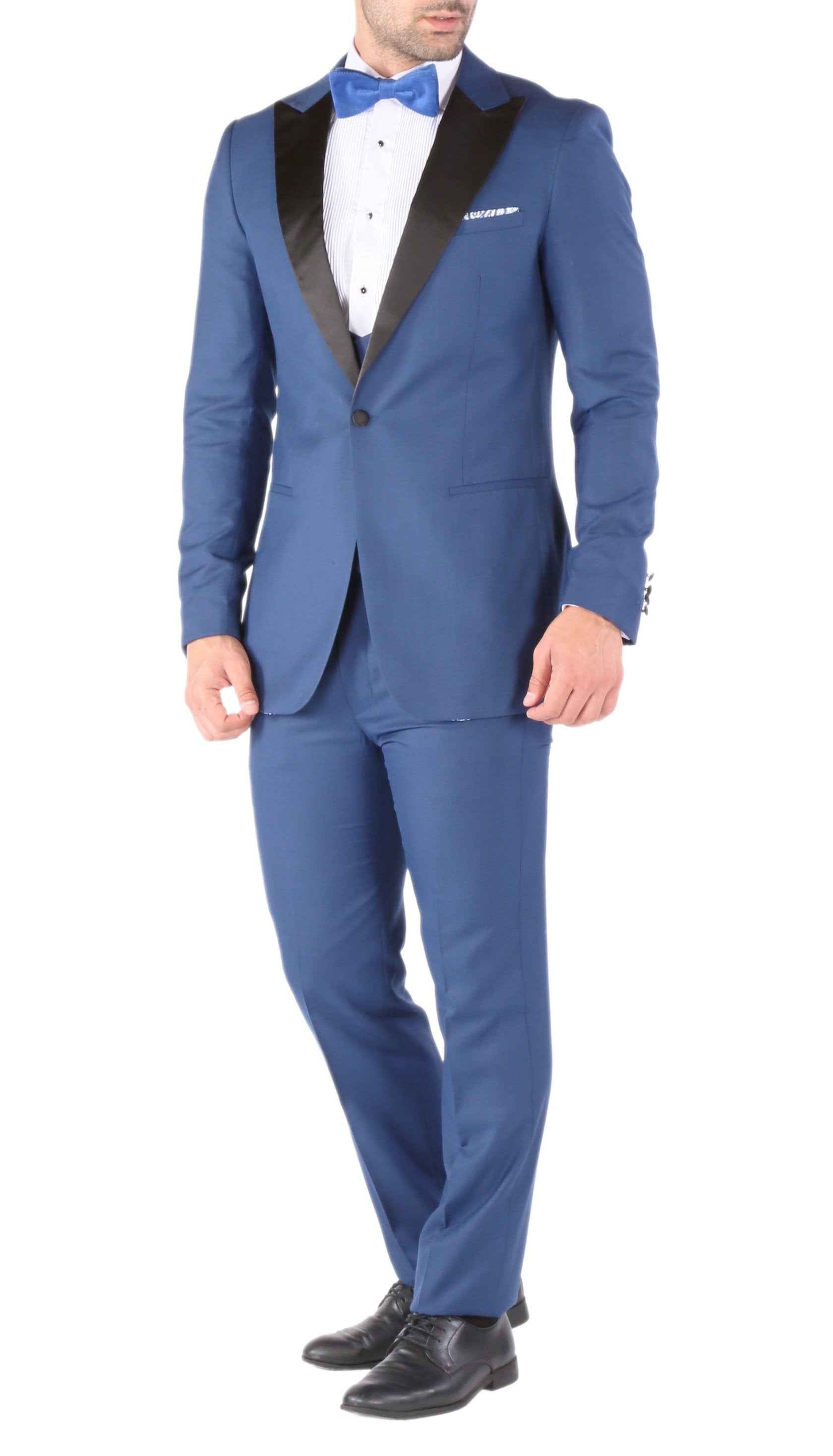 Luna 3pc Slim Fit Indigo Blue Peak Lapel Tuxedo