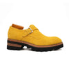 Lemon Yellow Cow Suede Monk Strap Shoes