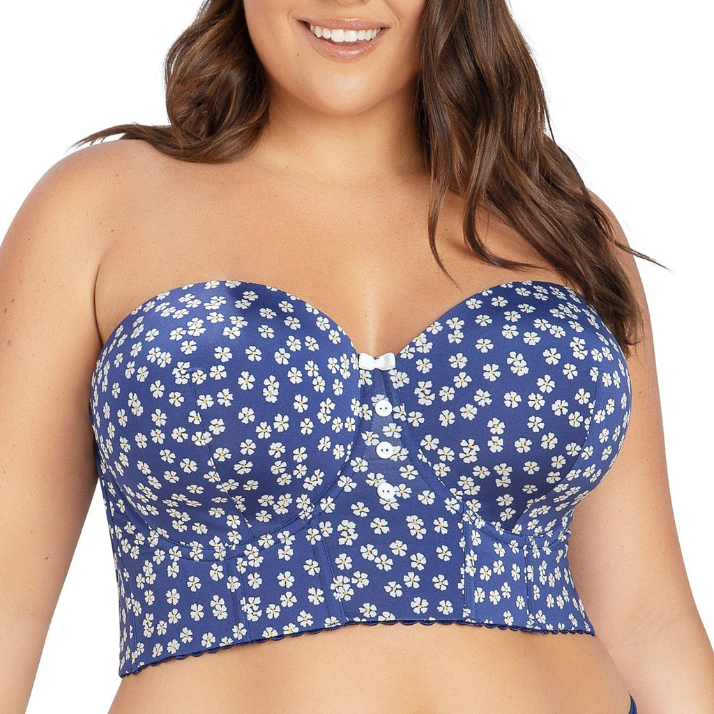 Dolly Longline Strapless Bustier - Blue Daisy