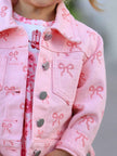 Pink Fall Girls Butterfly Print Denim Top