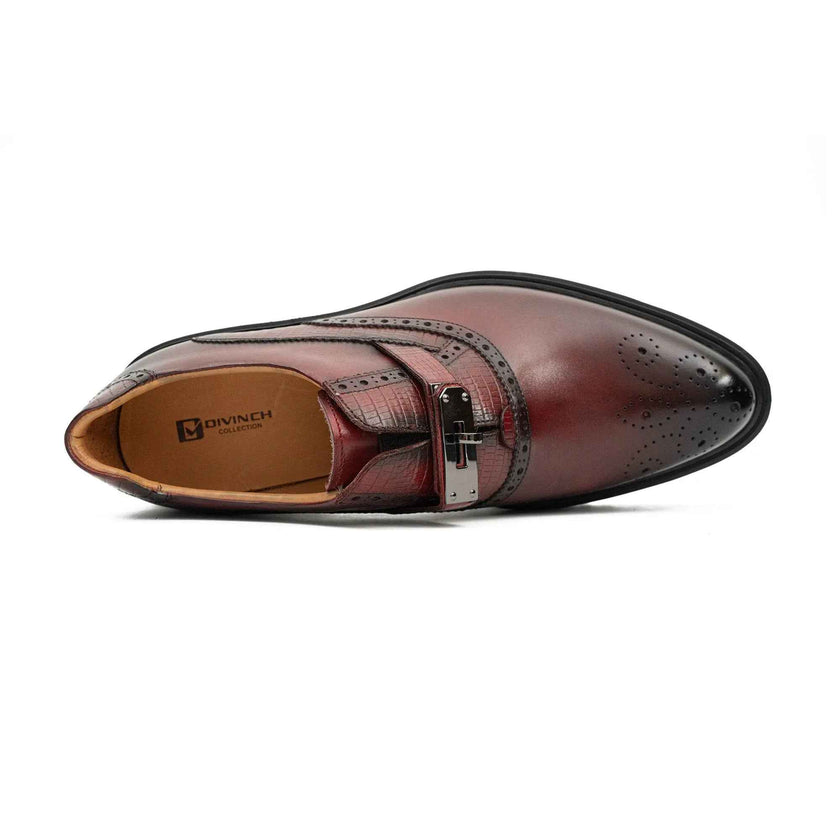 Men's Brogue Detail Leather Loafers Burgundy