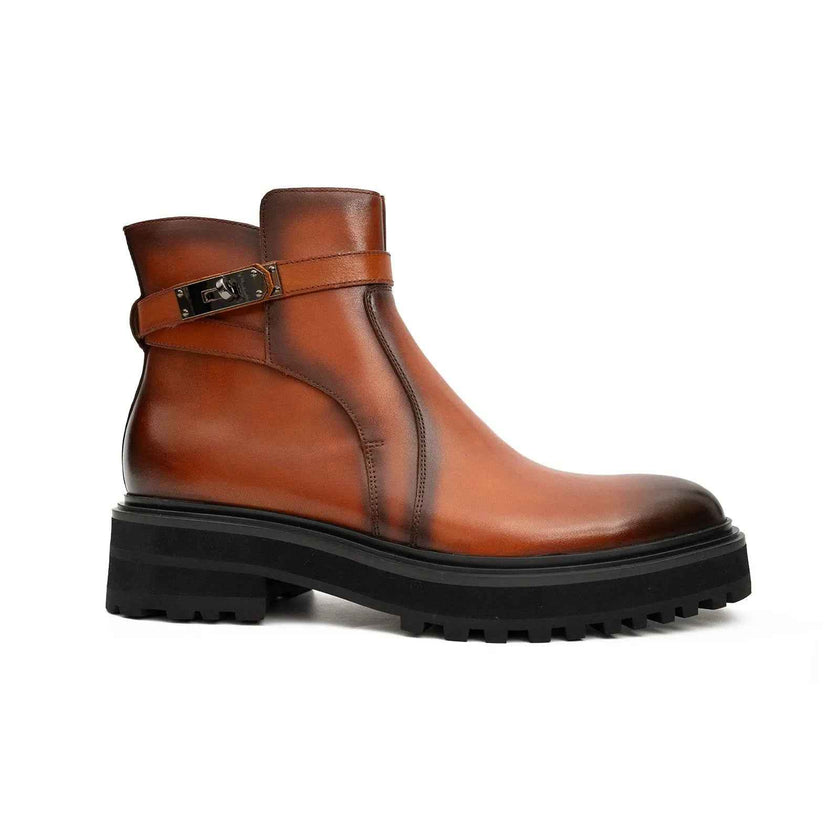 Men's Brown Calfskin Buckle Chelsea Boots