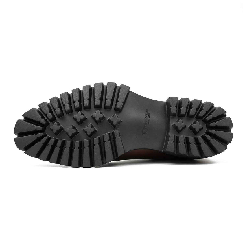 Men's Classic Brown Derby Leather Shoes with Lug Sole