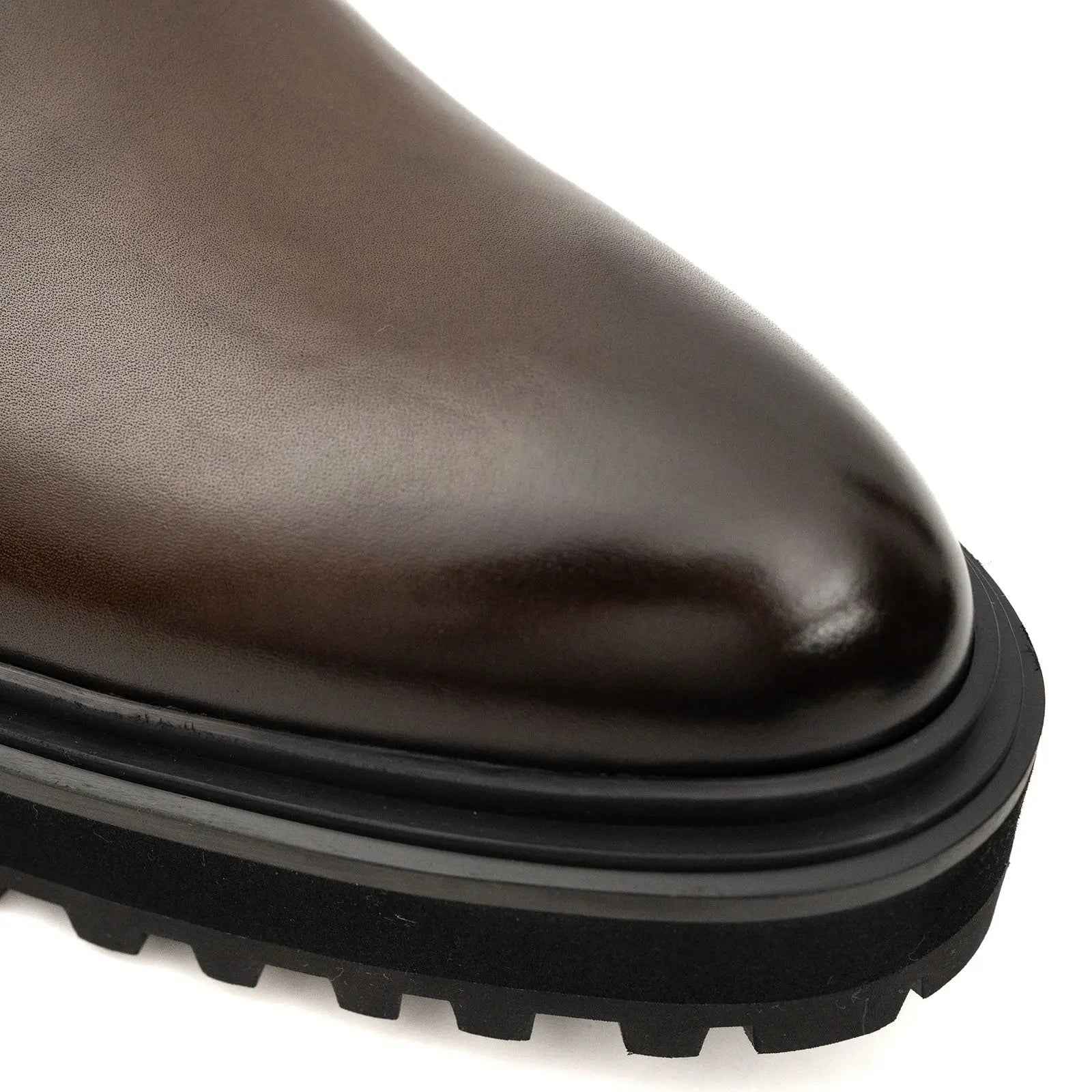 Men's Coffee Calfskin Buckle Chelsea Boots