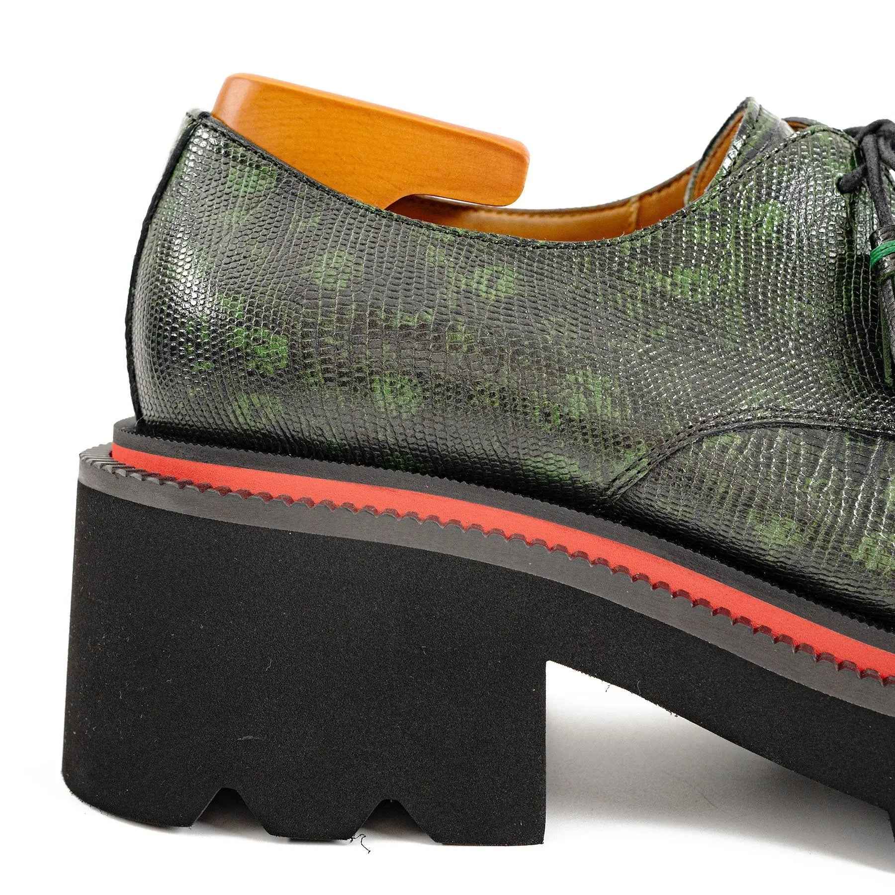 Men's Leather Derby Shoes with Snake-Print Platform