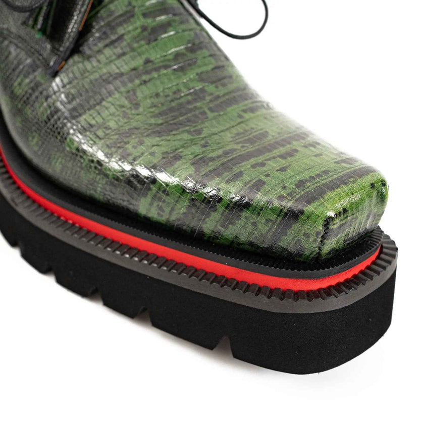 Men's Leather Derby Shoes with Snake-Print Platform