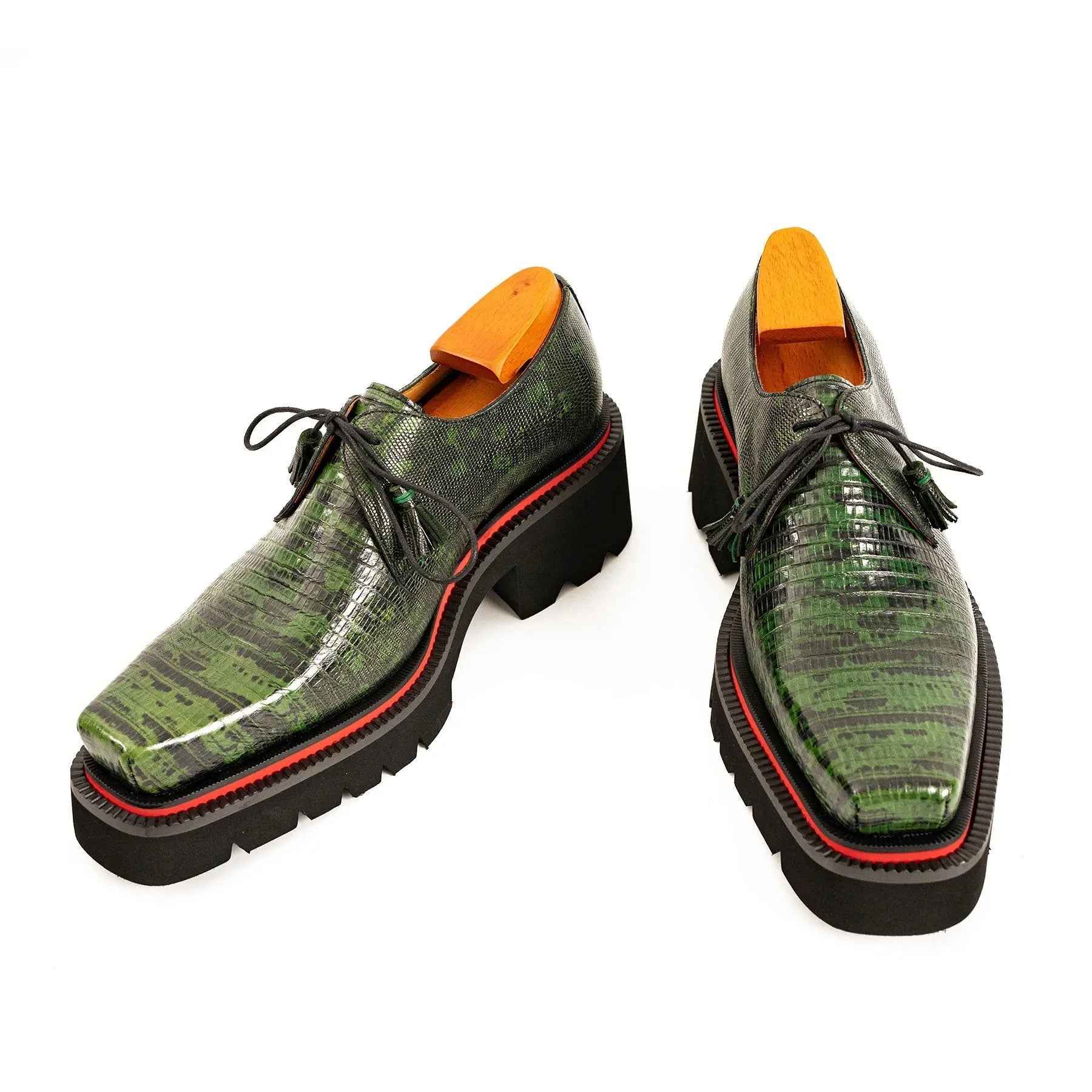 Men's Leather Derby Shoes with Snake-Print Platform