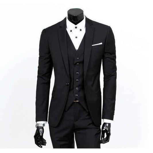 Men's Black One Button Slim Fit Suit - Three Piece
