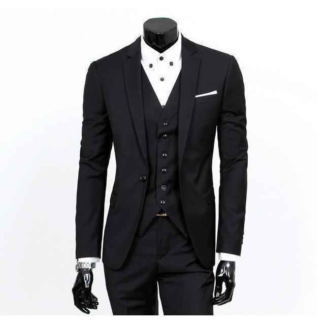 Men's Black One Button Slim Fit Suit - Three Piece