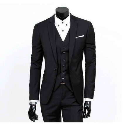 Men's Black One Button Slim Fit Suit - Three Piece
