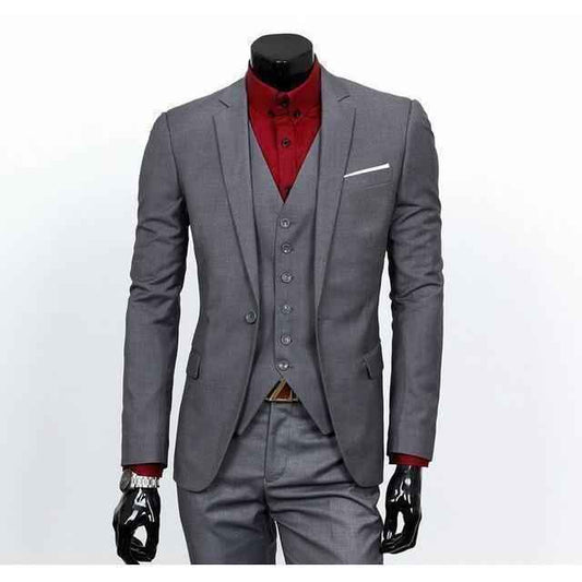 Men's Gray One Button Slim Fit Suit - Three Piece
