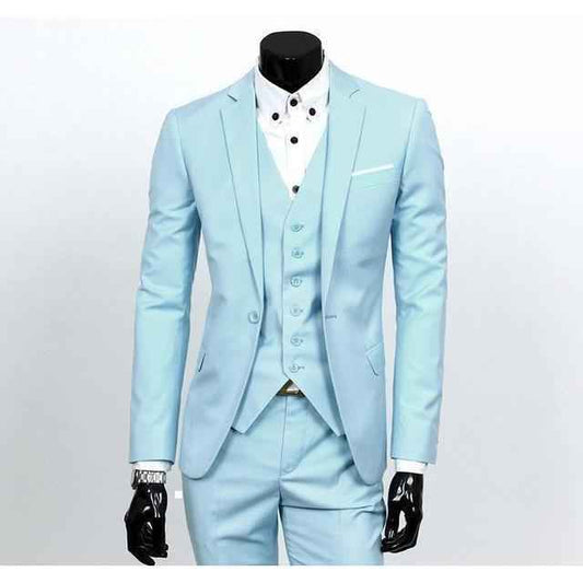 Men's Light Blue One Button Slim Fit Suit - Three Piece