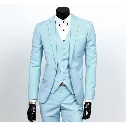 Men's Light Blue One Button Slim Fit Suit - Three Piece