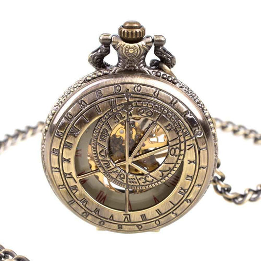 Men's Mechanical Hand Wind Zodiac Steampunk Pocket Watch