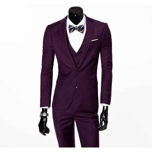 Men's Purple One Button Slim Fit Suit - Three Piece