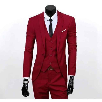 Men's Red One Button Slim Fit Suit - Three Piece