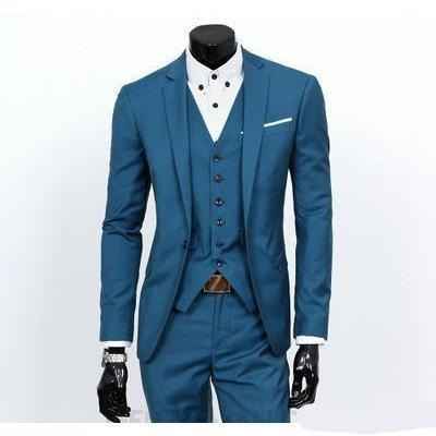 Men's Sea Blue One Button Slim Fit Suit - Three Piece