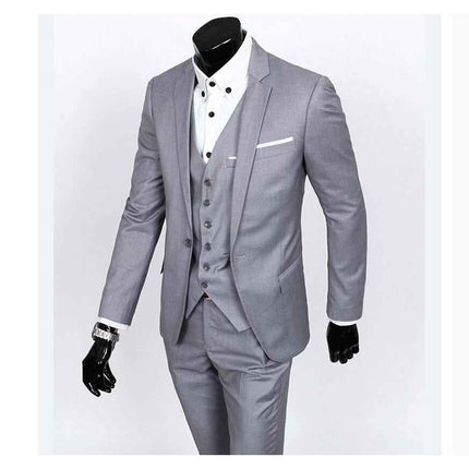 Men's Silver One Button Slim Fit Suit - Three Piece