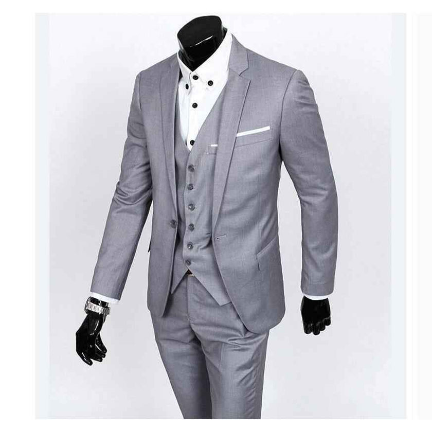 Men's Silver One Button Slim Fit Suit - Three Piece
