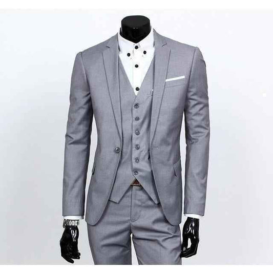 Men's Silver One Button Slim Fit Suit - Three Piece