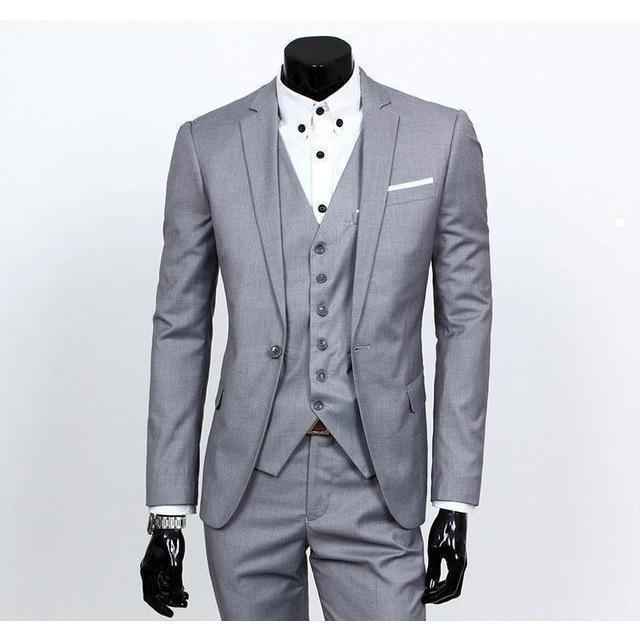 Men's Silver One Button Slim Fit Suit - Three Piece