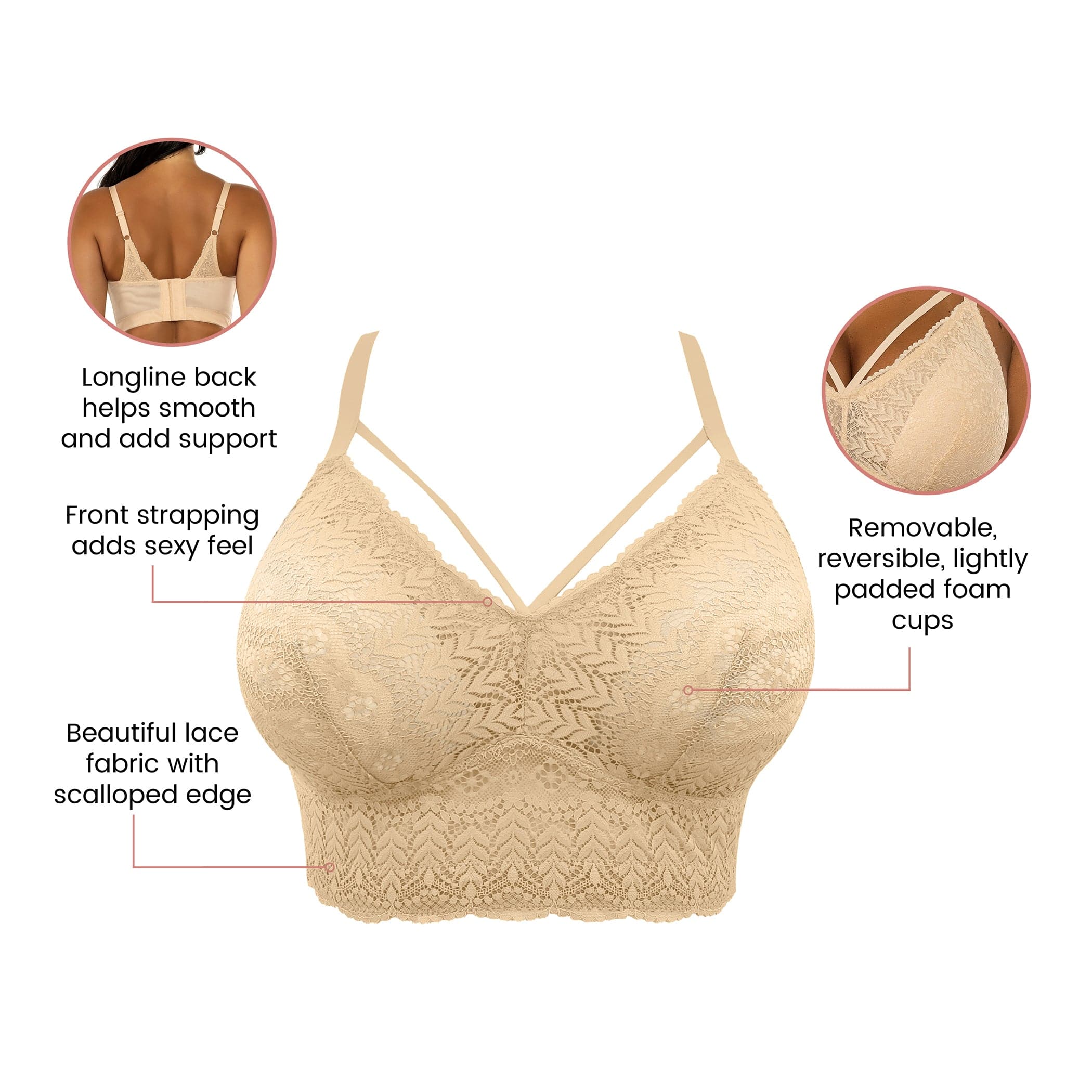 Mia Wire-Free Full Bust Lace Bralette - Bare