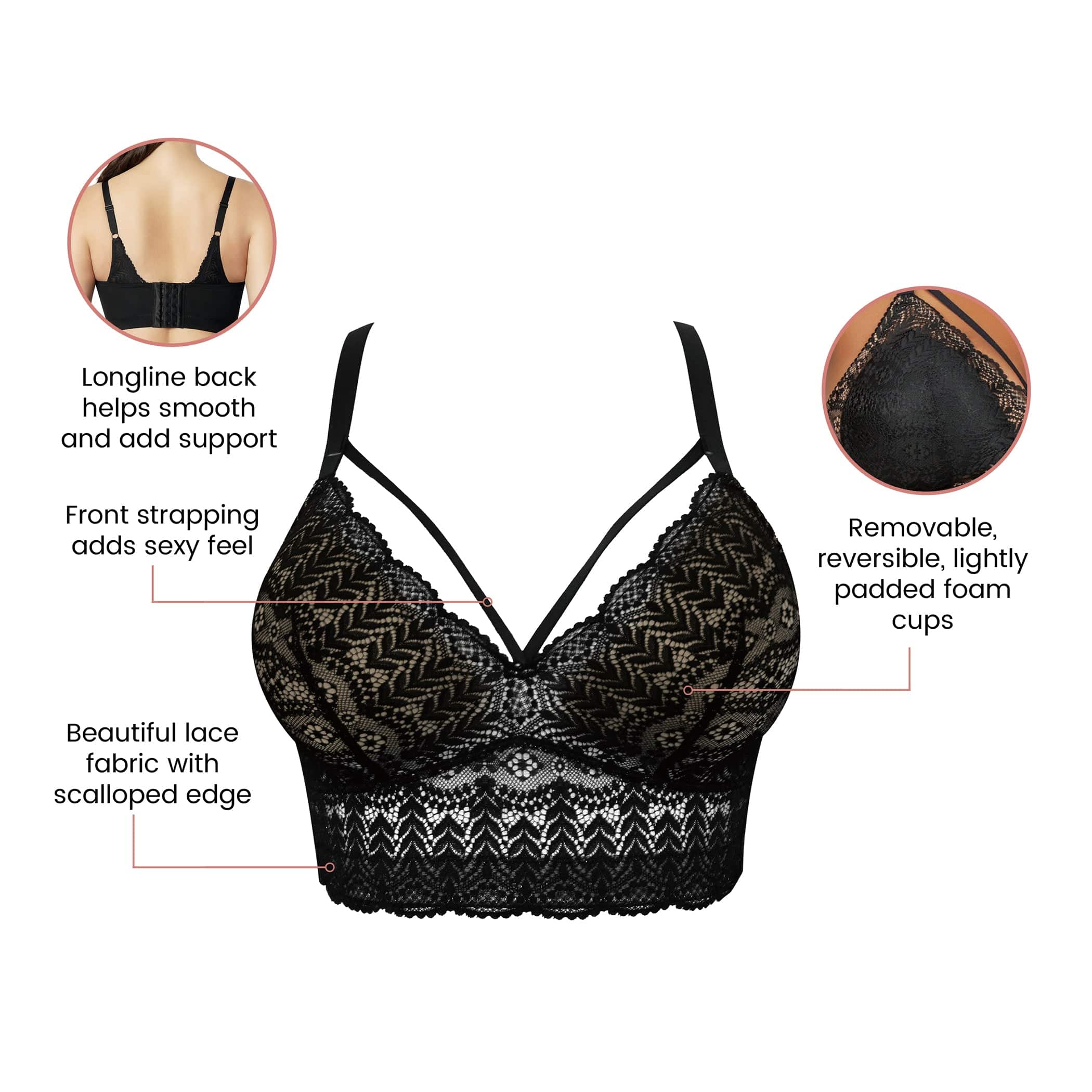 Mia Wire-Free Full Bust Lace Bralette - Black