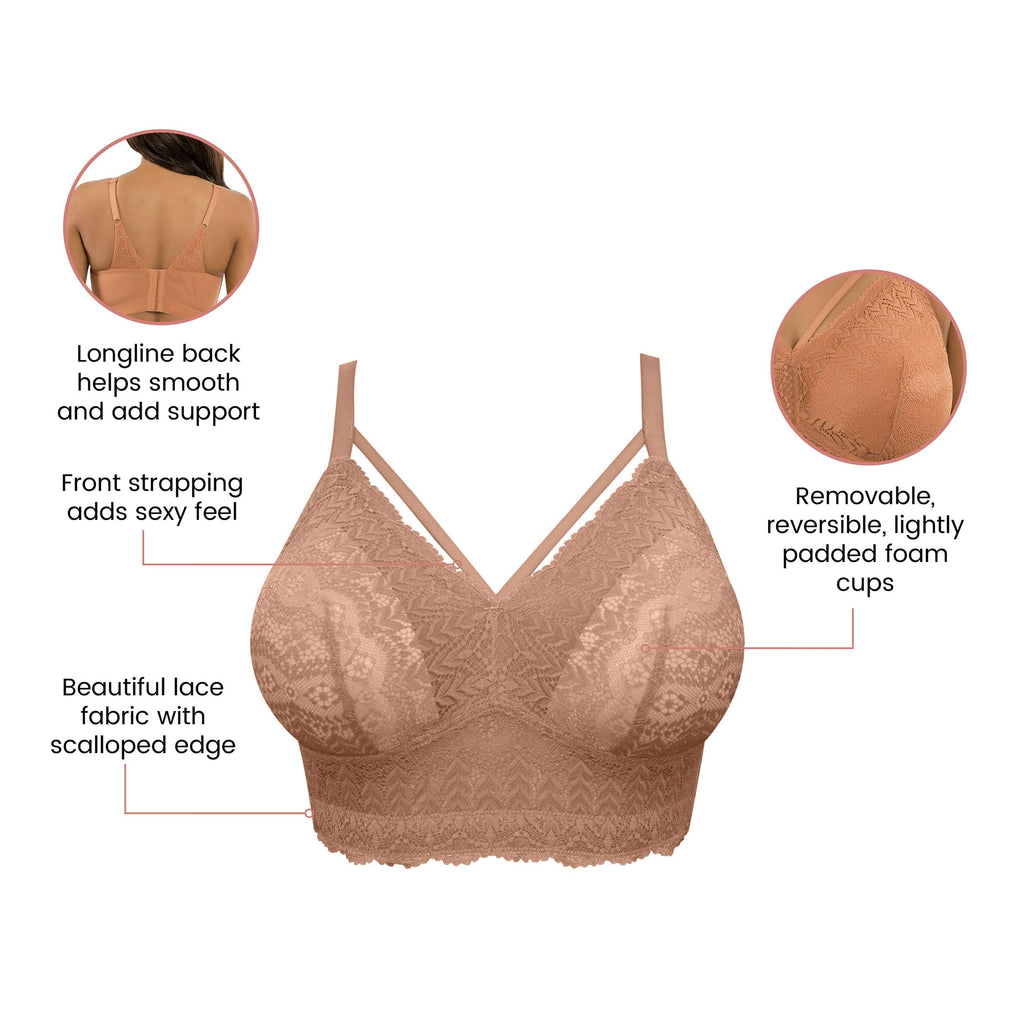 Mia Wire-Free Full Bust Lace Bralette - Cork