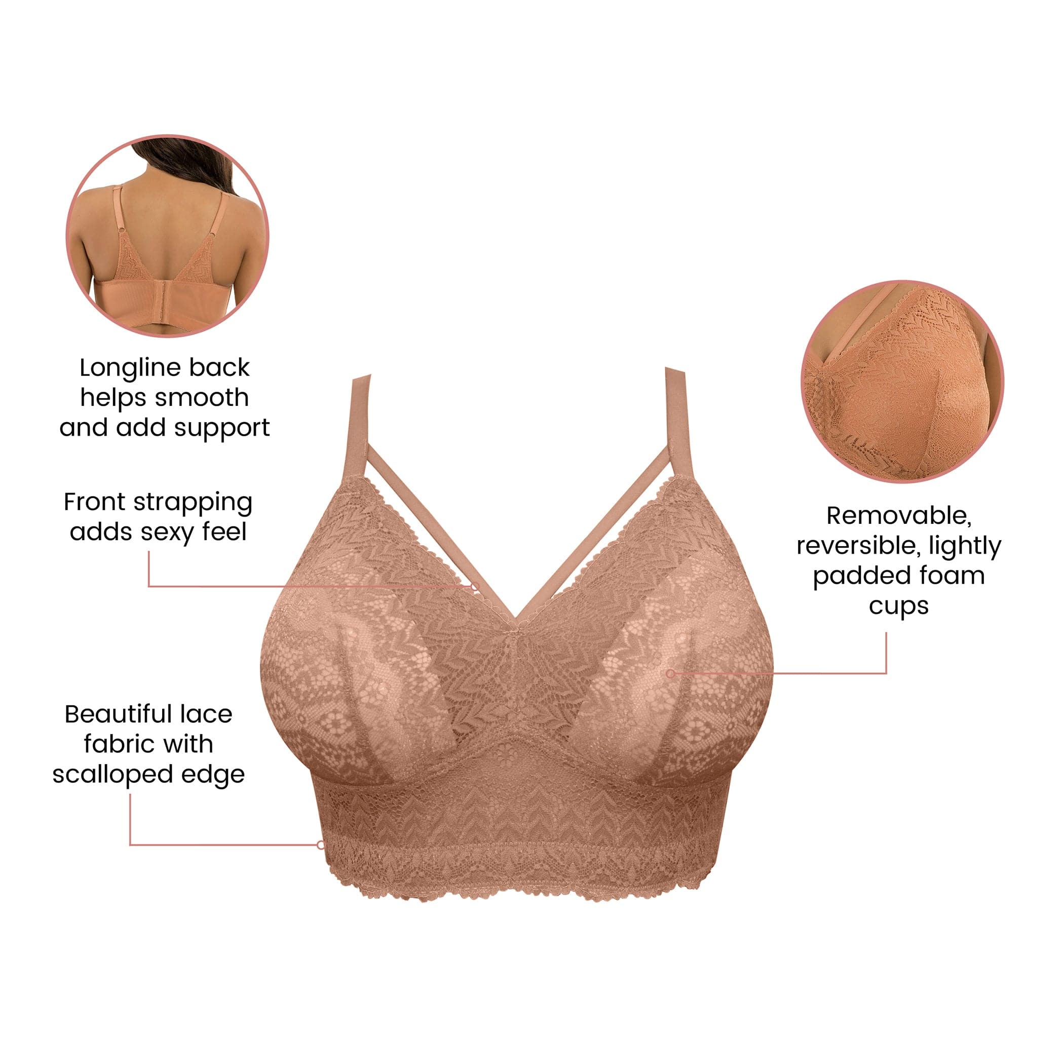 Mia Wire-Free Full Bust Lace Bralette - Cork