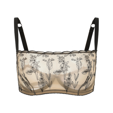 Kim High Neck Floral Embroidered Underwire Bra on Jelly Fabric