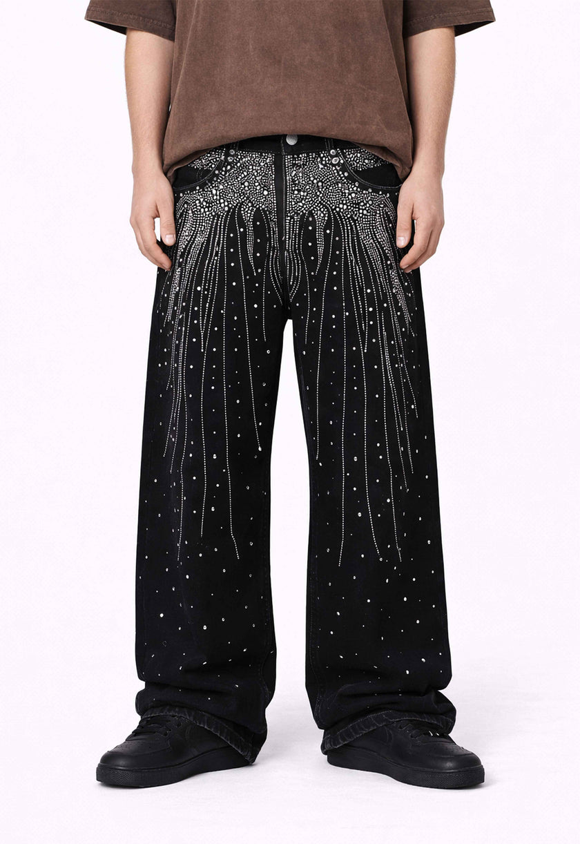 NOIR FLORAL RHINESTONE DENIM