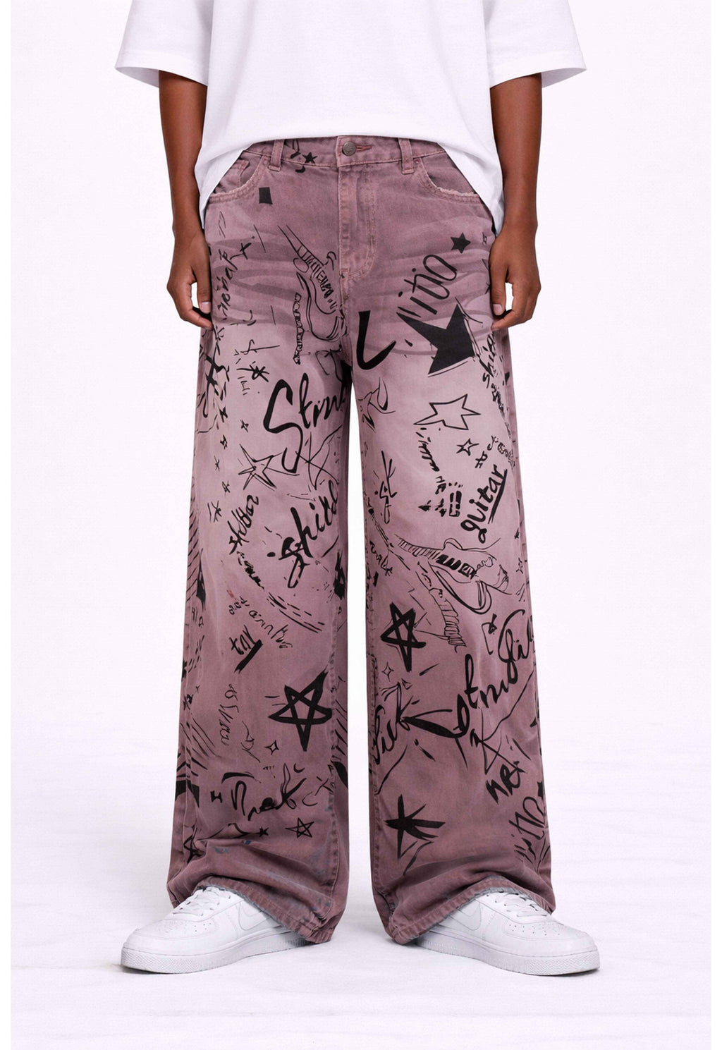 MAROON GRAFFITI DENIM