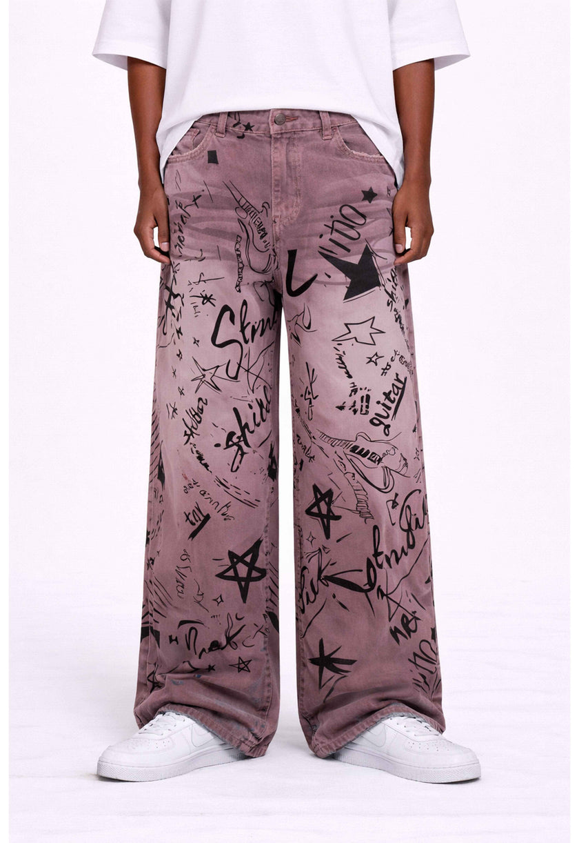 MAROON GRAFFITI DENIM
