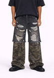 DISTRESSED SPLIT CAMO DENIM