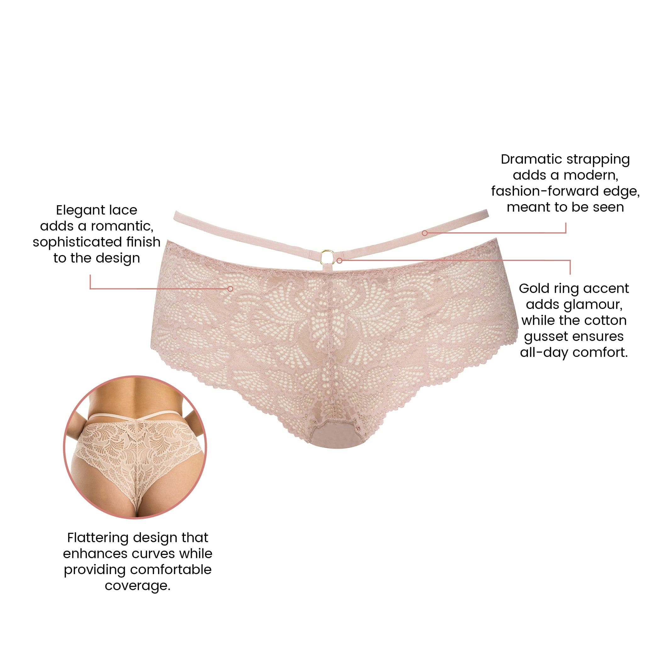 Olivia Cheeky Lace Hipster - Cameo Rose