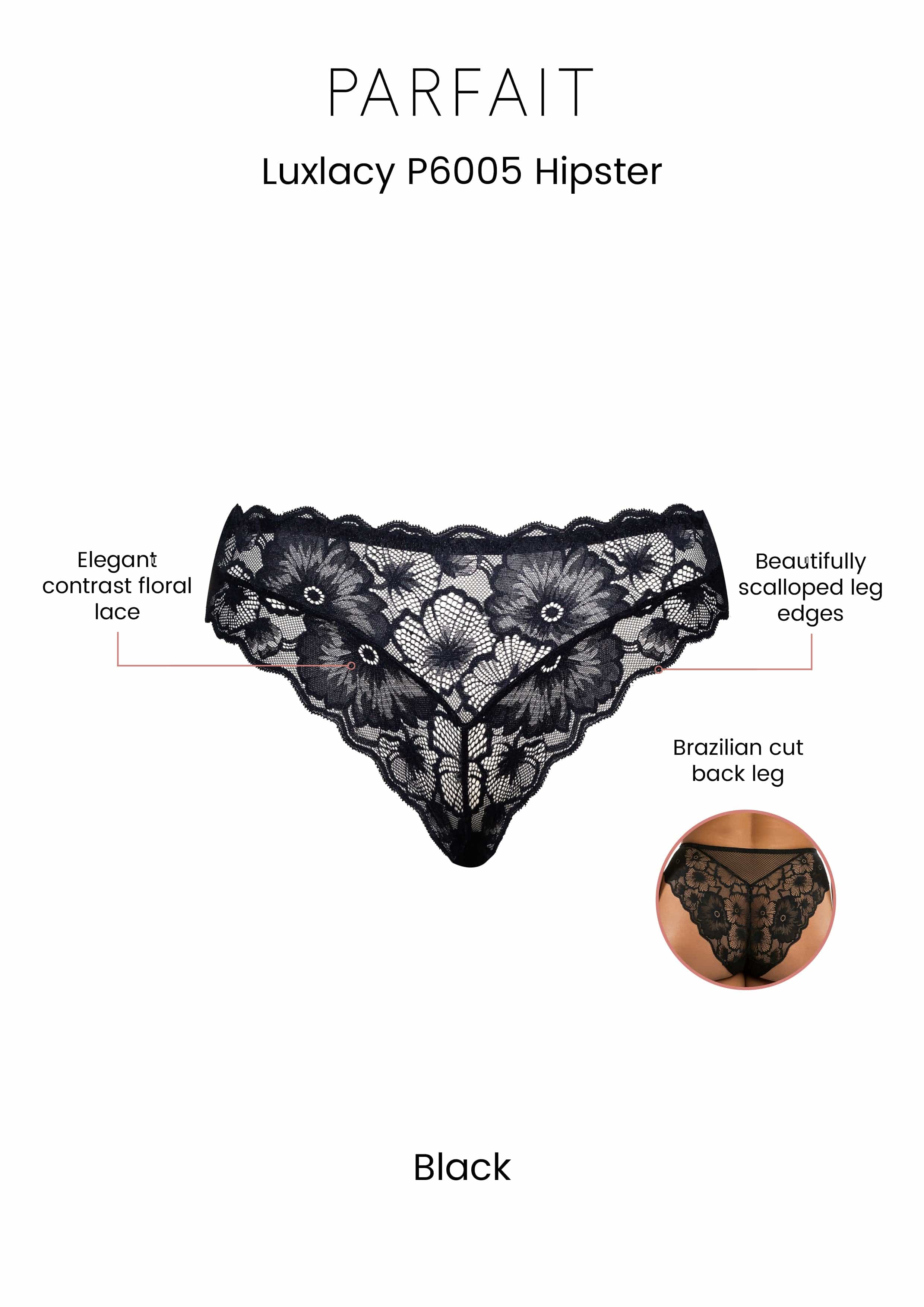 Luxlacy Lace and Mesh Hipster - Black